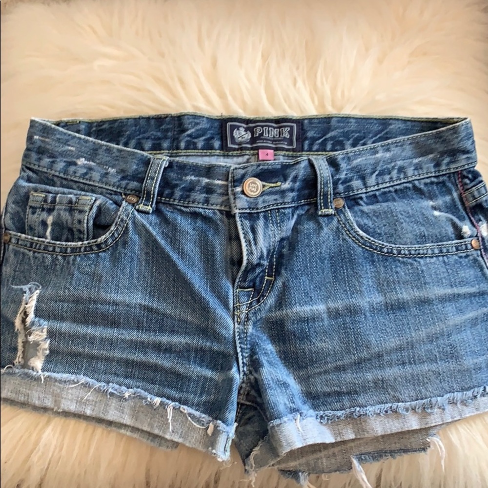 Victoria’s Secret pink distressed denim shorts